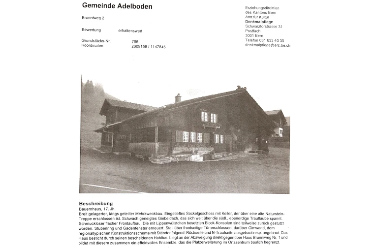 Auszug Denkmalpflege; Gemeinde Adelboden