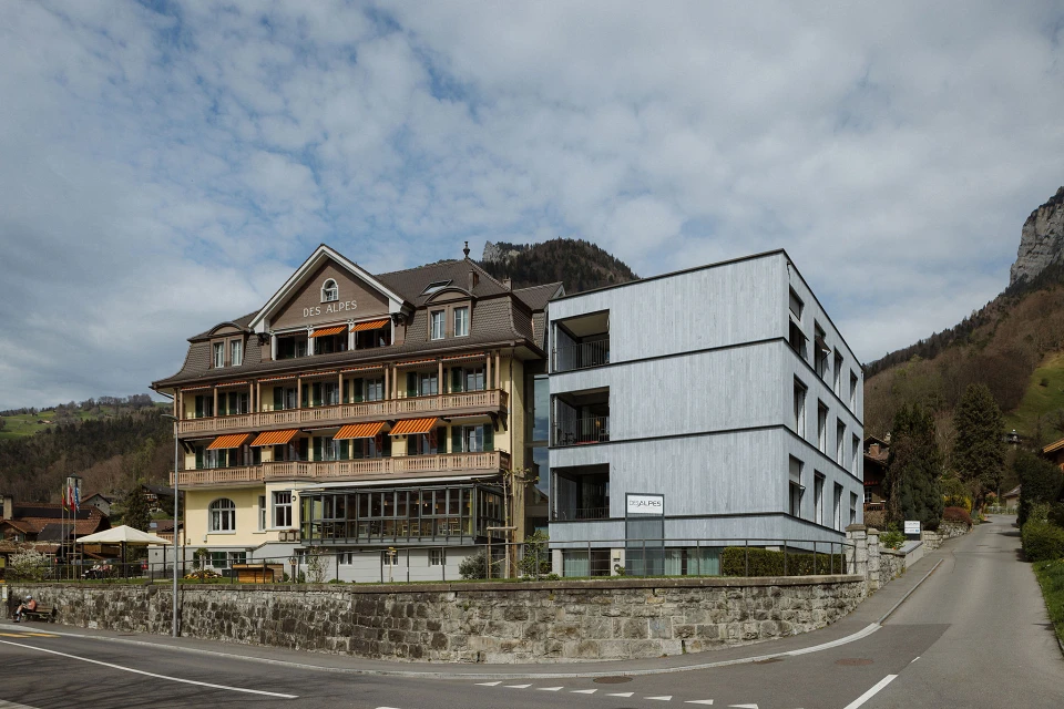 Aussenansicht Alt- und Neubau; Loosli+Partner AG, L2A Architekten AG, Bild: Anja Zurbrügg Photography